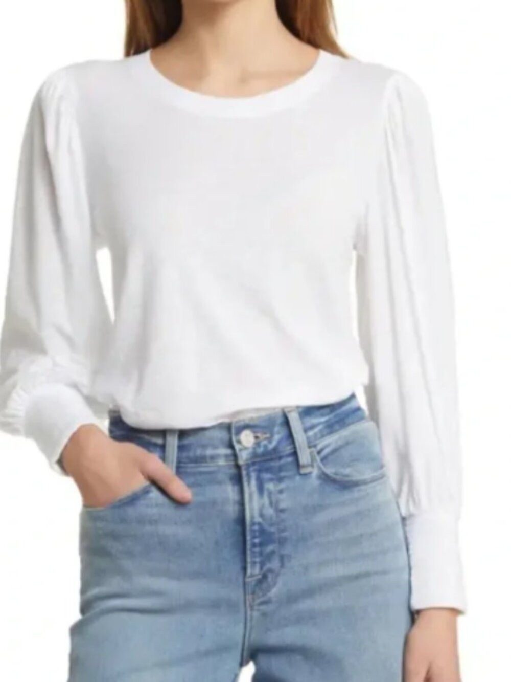 NATION LTD Loren Smocked Peasant Tee White Medium